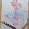 Full view of original red and blue pencil drawing No. 014